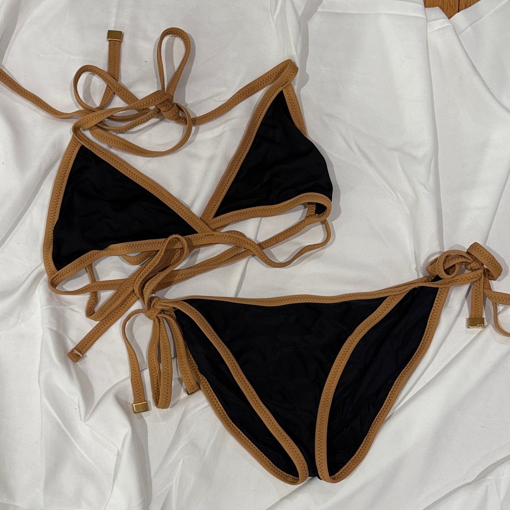 Vix Paula Hermanny Elegant Black and Tan Bikini Set with Gold Hardware